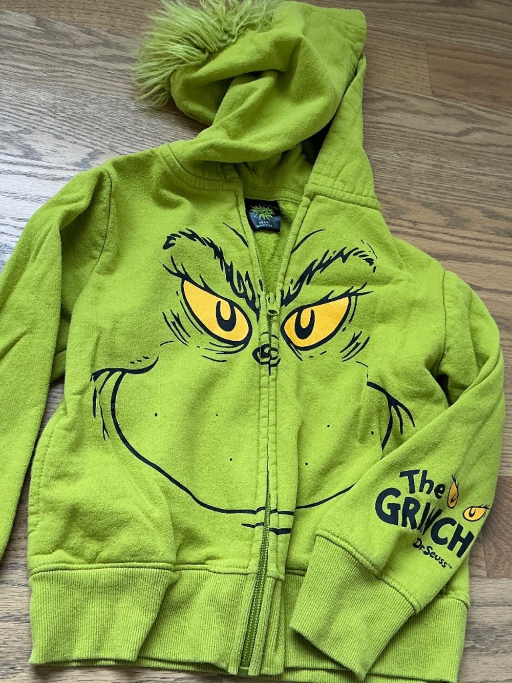 The Grinch Dr. Seuss Light Green Zip Sweatshirt with fuzzy hood
